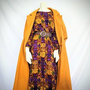 80s Mustard Yellow Long Wool Coat, 2XL